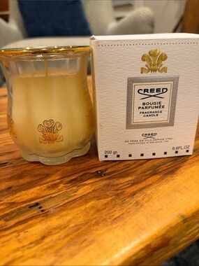 Creed Silver Mountain Water Candle with Signature Gold Trim and Emblem
